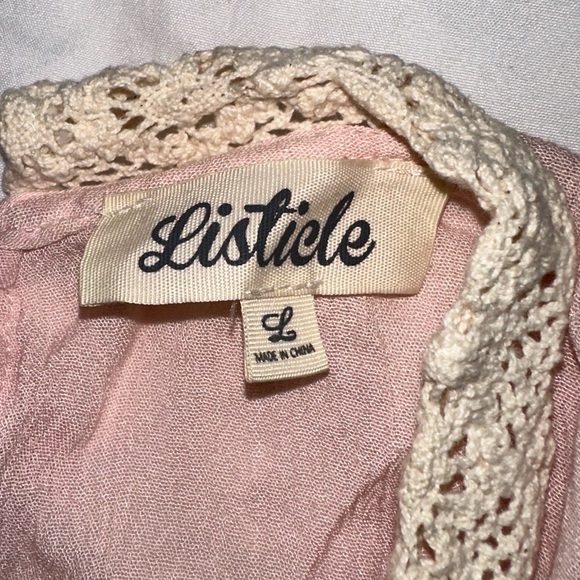 Listicle | Lace Collar High Neck Tie Back Short Sleeve Peasant Blouse - Picture 6 of 12